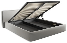 Светлосиво двойно тапицирано легло с място за съхранение и включена подматрачна рамка 180x200 cm Kiana – Makamii