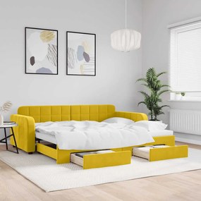 3196982 vidaXL Канапе с изтеглящо легло и чекмеджета жълто 90x200 см кадифе