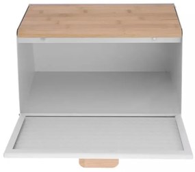 Кутия за хляб Klausberg KB 7468, 35.5 см, Стомана, Бамбук, Горен и преден капак, Бял