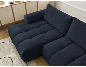 Тъмносин сгъваем/с място за съхранение ъглов диван (ляв ъгъл) Fuji – Bobochic Paris