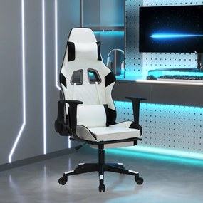 Sonata H Гейминг стол с опора за крака, бяло и черно, изкуствена кожа