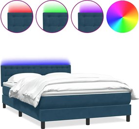 3317269 vidaXL Боксспринг легло с матрак и LED, тъмносиньо, 140x210 cm, кадифе