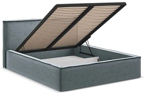 Светлосиньо двойно тапицирано легло с място за съхранение и включена подматрачна рамка 180x200 cm Anani – Makamii