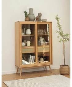 Витрина от декор от дъб с плъзгащи се врати в естествен цвят 110x160 cm Barrali – Unique Furniture