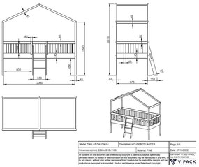Детско легло от бял повдигнат бор 90x200 cm DALLAS - Vipack