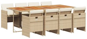 3210568 vidaXL Градински комплект с възглавници, 9 части, бежов полиратан