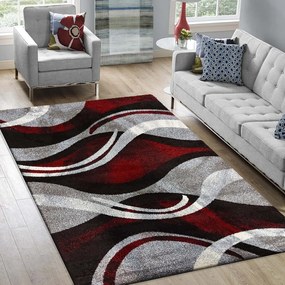 Оригинален килим с абстрактен десен в червено-сив цвят Ширина: 240 см | Дължина: 330 см