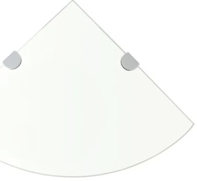 243852 vidaXL Ъглов рафт с държачи в цвят хром, прозрачно стъкло, 25x25 см
