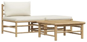 313142 vidaXL Градински лаундж комплект кремави възглавници 3 части бамбук