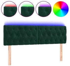 3121999 vidaXL LED горна табла за легло, тъмнозелена, 144x7x78/88 см, кадифе