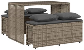 4003904 vidaXL Градински трапезен комплект 3 части с възглавници сив полиратан