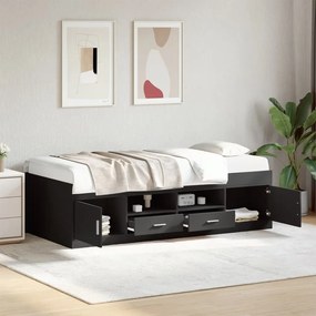 3280245 vidaXL Дневно легло с чекмеджета, без матрак, черно, 90x200 см