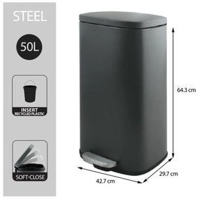 Тъмносиво стоманено кошче за боклук с педал 50 l Akira – Spirella