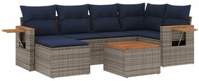 3227027 vidaXL Градински диван с възглавници, 7 части, полиратан, сив