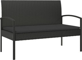 362168 vidaXL Градинска пейка с възглавница, черна, 105 см, полиратан