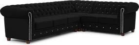 Черен кадифен разтегателен ъглов диван (десен ъгъл L форма) York Blik – Ropez