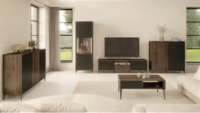 Холна маса РИМИНИ С-100 Елегантен Орех/Черно - МОДЕРНА ХОЛНА МАСА  С ЧЕКЧЕДЖЕ/РАФТ И НАБРАЗДЕНИ ФРОНТОВЕ