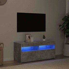 804386 vidaXL ТВ шкаф с LED осветление, бетонно сив, 90x35x40 см