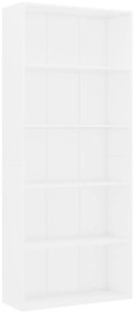 801026 vidaXL 5-етажна библиотека, бяла, 80x30x189 см, инженерно дърво