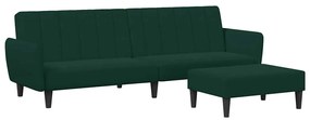 3216252 vidaXL 2-местно разтегателно канапе с табуретка, тъмнозелено, кадифе