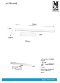 LED лампа за стена в сребристо (дължина 38 см) Neptunus - Markslöjd