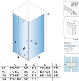 Душ кабина Rea Atlas 80x90 Brush Gold