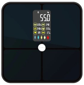 Смарт кантар AENO ABS0002S, До 180 кг, 11 профила, 16 показателя, ИТМ, LED, Закалено ITO стъкло, Черен