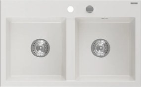 Mexen Hektor мивка от гранит 2-камерна 800 x 480 mm, бяла, сифон хром - 6521802000-20