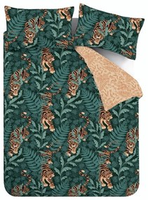 Зелено-кафяво двойно удължено спално бельо 230x220 cm Tropic Tiger Leaf – Catherine Lansfield
