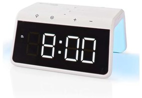 Nedis WCACQ30WT - Будилник с LCD дисплей и безжично зарядно 15W/230V бял