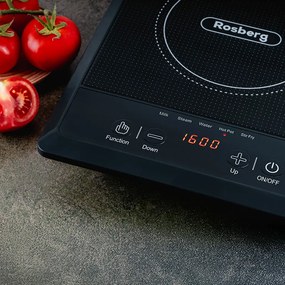 Индукционен котлон Rosberg R51445J, 2000W, 8 нива, 5 функции, LED, Черен