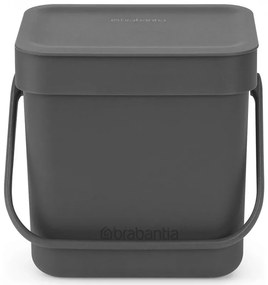 Кош за разделно събиране на боклук Brabantia Sort&Go 1003230, 3 л, Дръжка, Възможност за стенен монтаж, Тъмносив