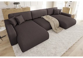 Кафяв ъглов диван с място за съхранение от рипсено кадифе Sara – Ropez