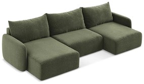 Зелен разтегателен ъглов диван с място за съхранение Kalena – Makamii