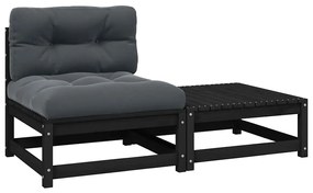 805764 vidaXL Градински комплект от 2 части, с възглавници, черен, бор масив