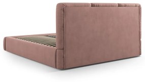 Светлорозово тапицирано двойно легло с място за съхранение с включена подматрачна рамка 140x200 cm Brody – Mazzini Beds
