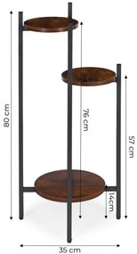 Стойка за цветя на тавана - 3-етажен рафт с кръгли дървени рафтове