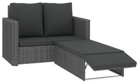 46740 vidaXL Градински комплект с възглавници, 2 части, полиратан, сив