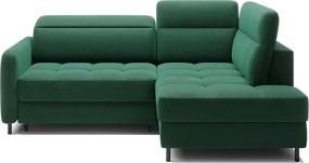 Зелен кадифен разтегателен ъглов диван с място за съхранение (десен ъгъл L форма) Barea – ELTAP