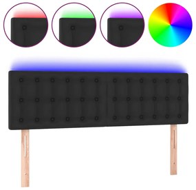 3121702 vidaXL LED горна табла за легло, черна, 144x5x78/88см, изкуствена кожа