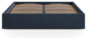 Тъмносиньо двойно легло 200x200 cm тапицирано с място за съхранение/без табла с включена подматрачна рамка Susan – Micadoni