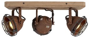 Индустриален прожектор ръждиво кафяв с дърво наклоняем 3-светлина - Gina