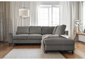 Сив разтегателен ъглов диван от рипсено кадифе (десен ъгъл) Lofty Lilly – Miuform