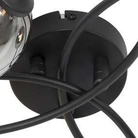 Модерна таванна лампа черна 6-лампа с димно стъкло - Атина