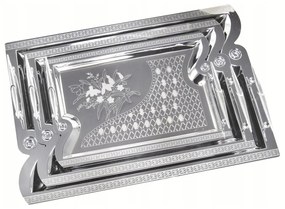 Комплект 3 бр стоманени подноси за сервиране Kinghoff KH 4743, Хромирано покритие, Сребрист