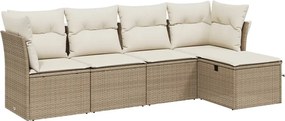 3263134 vidaXL Градински комплект диван с възглавници 5 части бежов полиратан