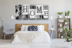 картини от 5 части – Букви Home в черно-бяло