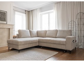 Бежов разтегателен ъглов диван от рипсено кадифе (ляв ъгъл) Lofty Lilly – Miuform