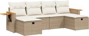 3265559 vidaXL Градински диван с възглавници, 6 части, бежов полиратан