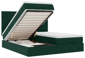 3314612 vidaXL Османска легло с матраци и LED, тъмнозелено, 200x200 см, кадифе